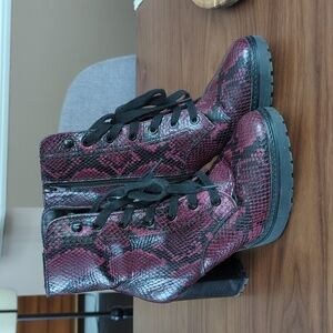 Burgundy snake skin ankle boots
